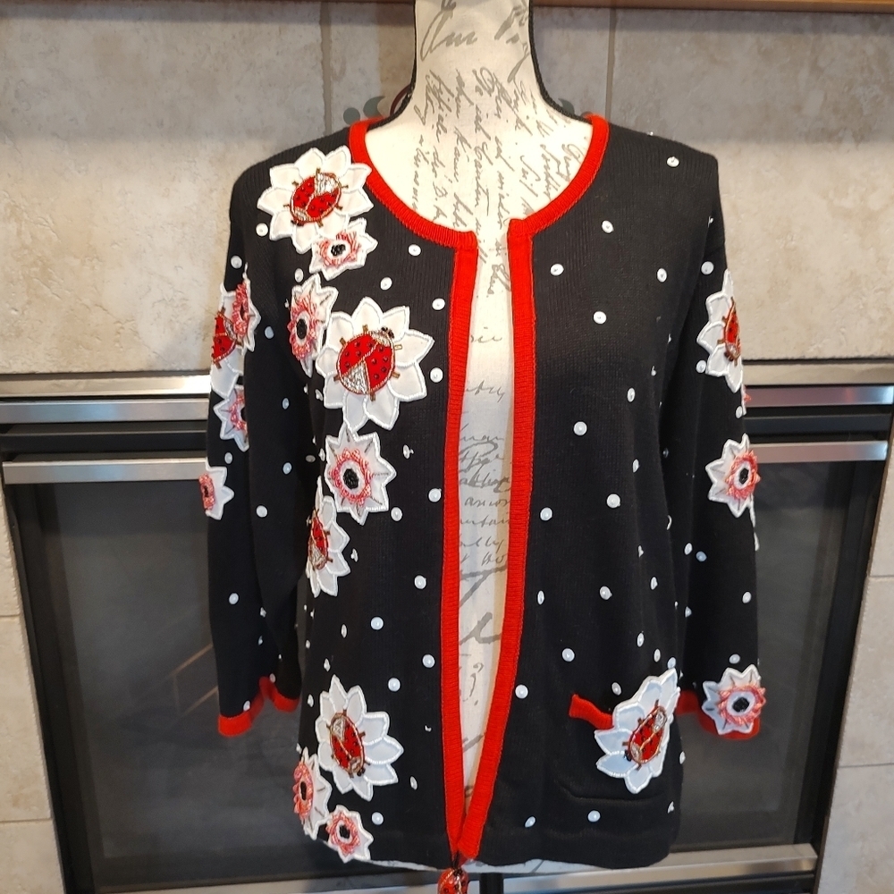 Philip & Jane Gordon Large Ladybug Zipper Up Sweater! RARE! - Picture 3 of 11
